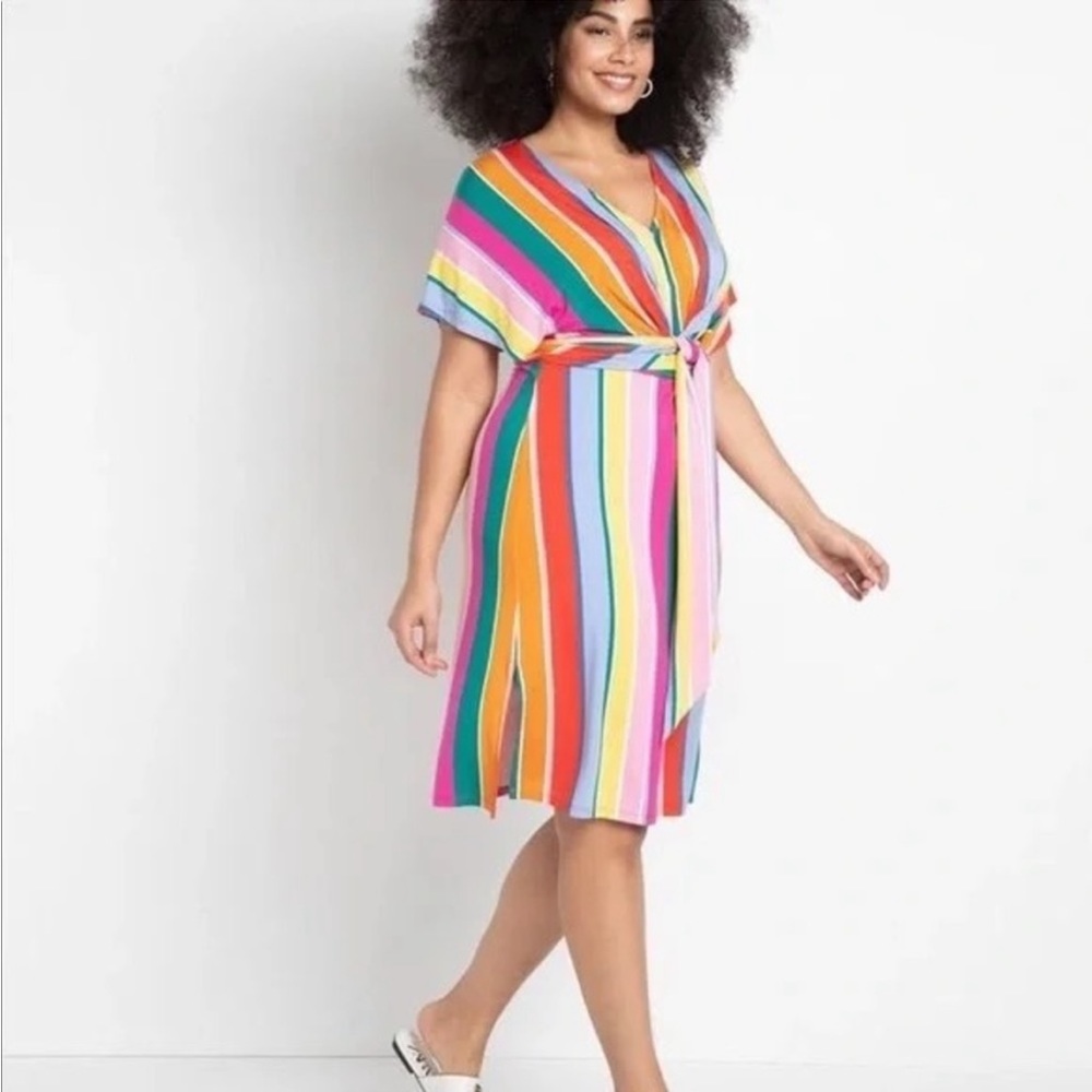 Elloquii Multi Color Faux wrap Dress Jersey Size 20